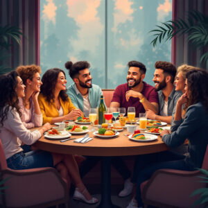 queere Menschen essen im Restaurant - KI-generiert (Le Chat)