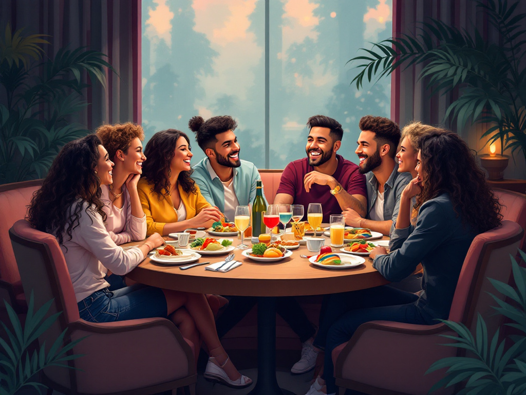 queere Menschen essen im Restaurant - KI-generiert (Le Chat)